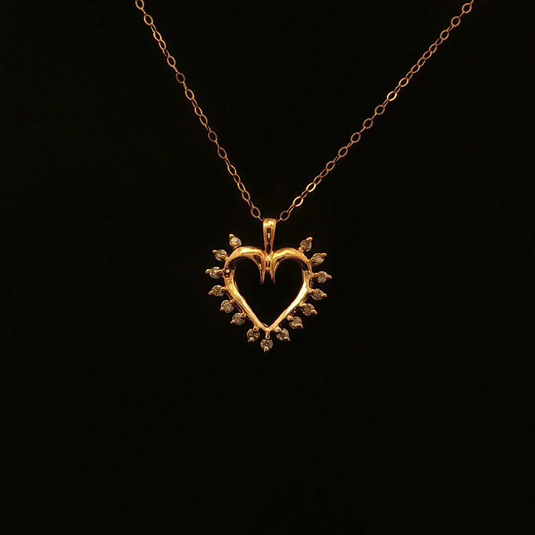 Estate 10K Yellow Gold Open Diamond Heart Necklace