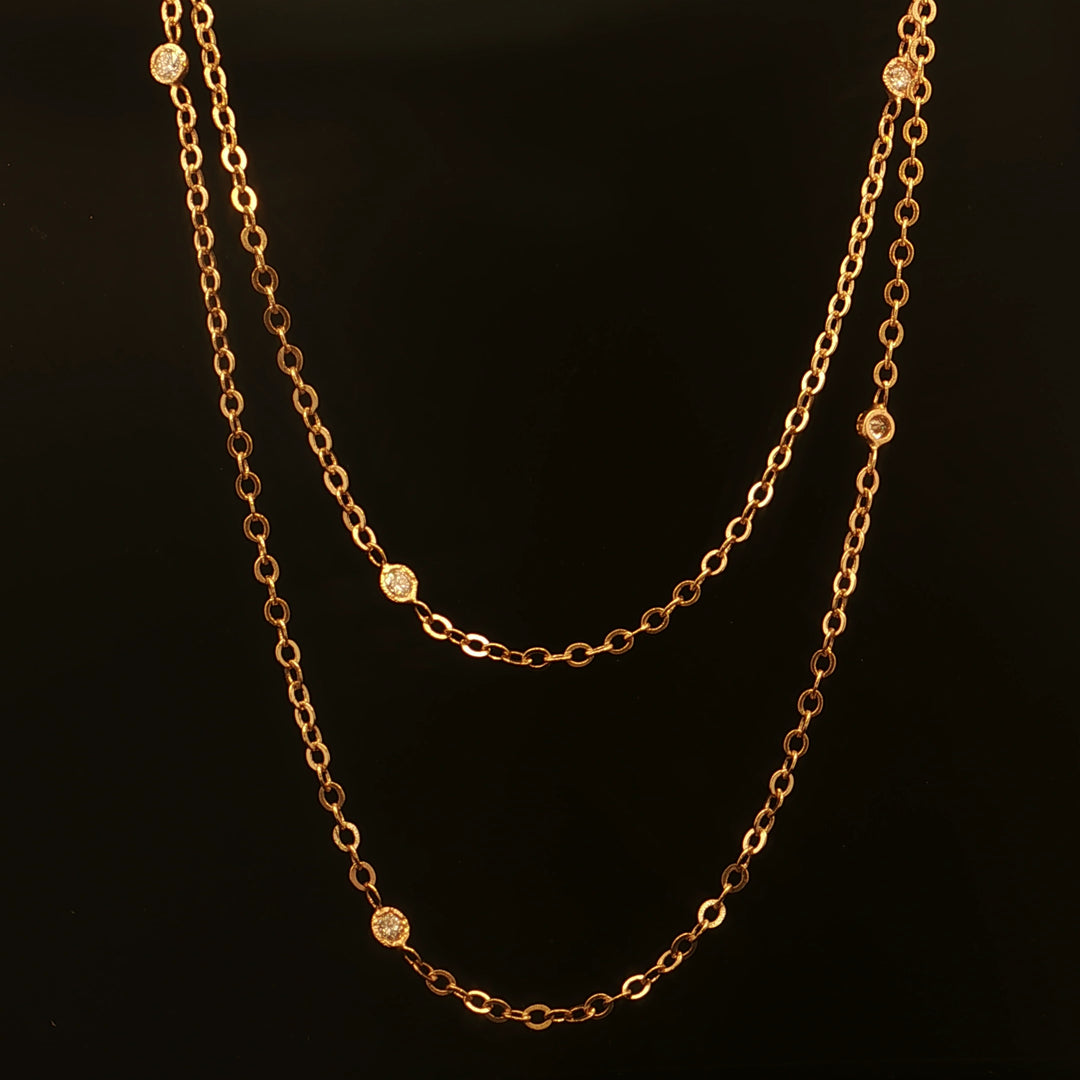 Estate 14K Yellow Gold Round Diamond By The Yard Necklace