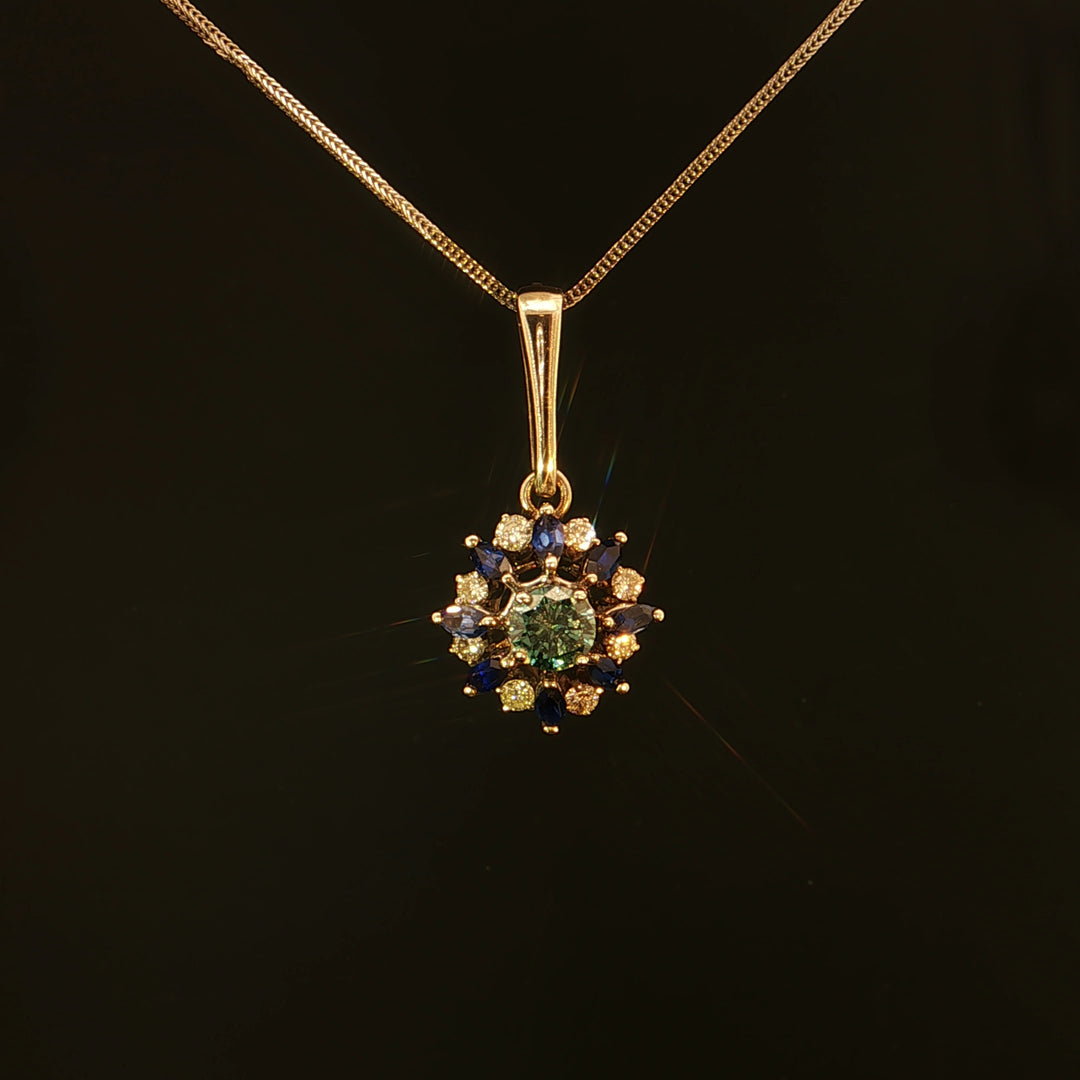 Estate 14K White Gold Blue Diamond & Sapphire with Diamond Accent Necklace