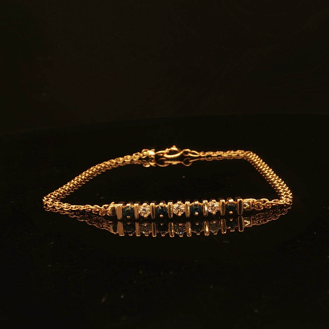 Estate 14K Yellow Gold 7 Inch Diamond and Sapphire Bar Bracelet