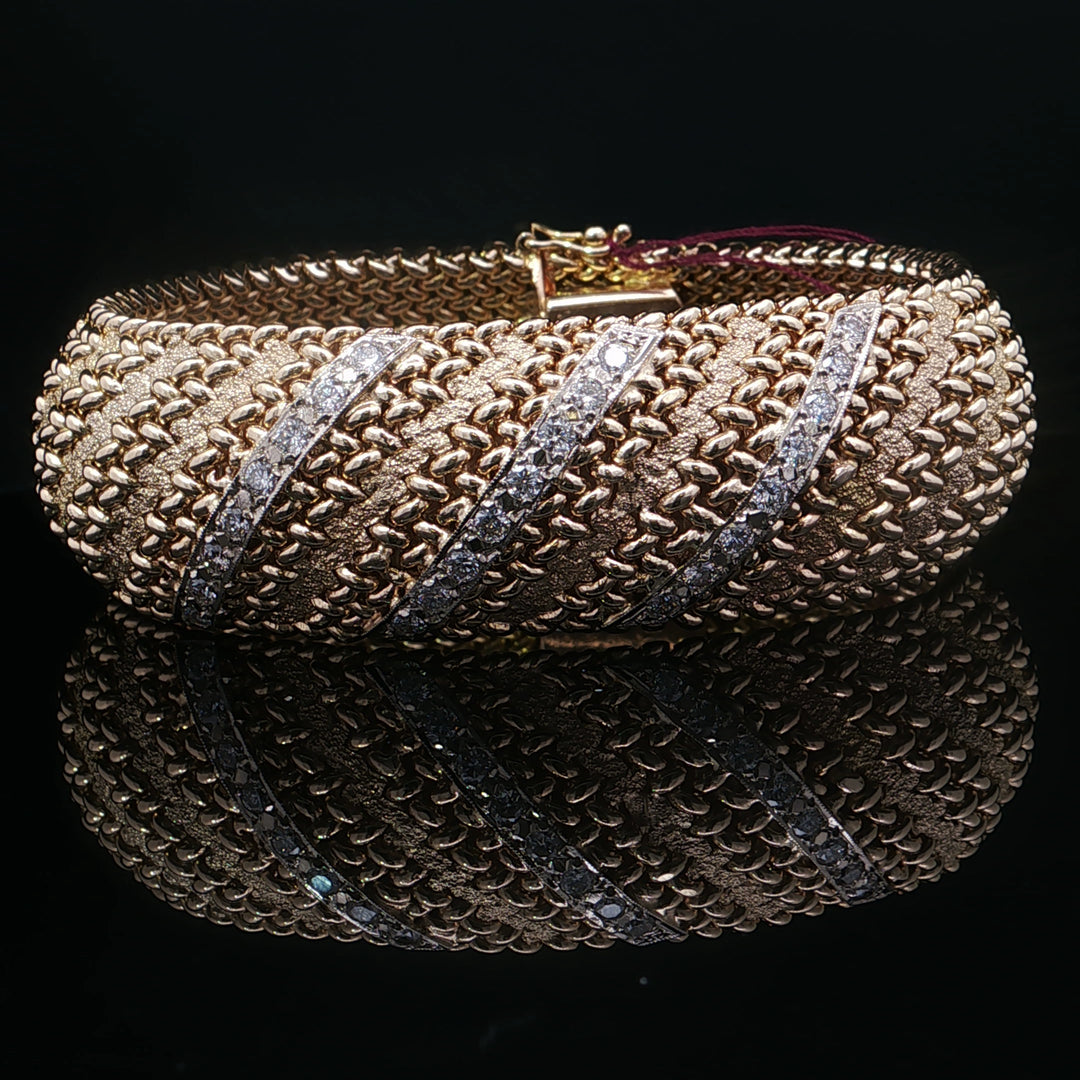 Estate 14K Yellow Gold 1.20cttw Diamond Wide Woven Bracelet