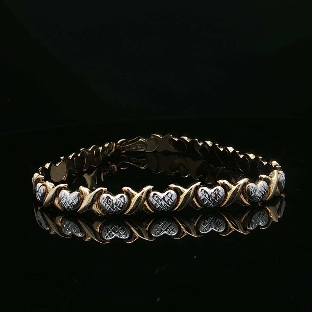 Estate 14K Yellow-White Two-tone Hearts & X's Bracelet