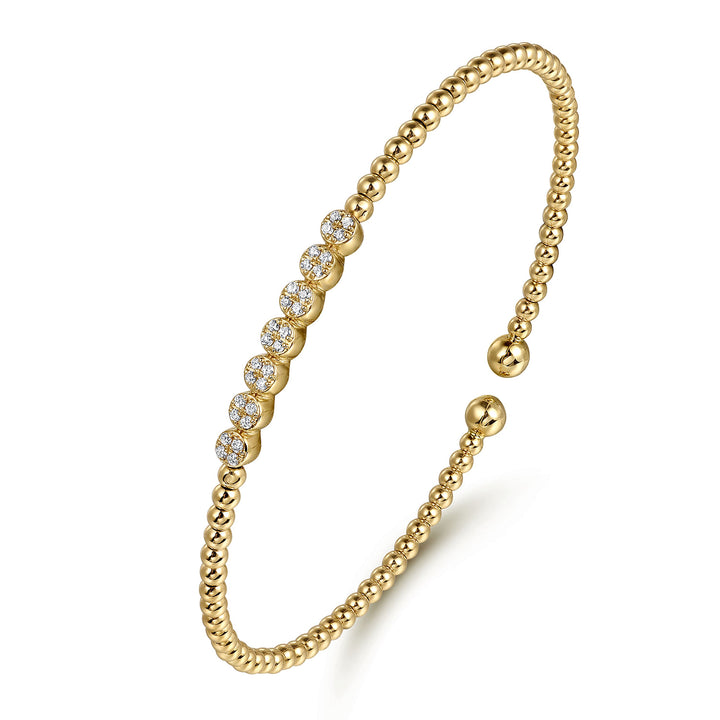 14K Yellow Gold Bujukan Bead and Cluster Diamond Bangle