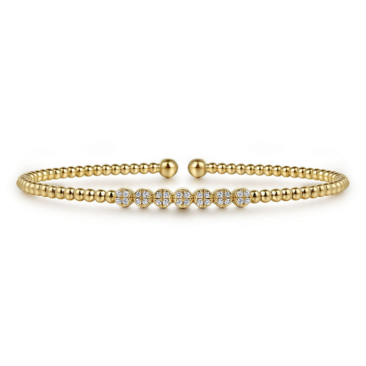 14K Yellow Gold Bujukan Bead and Cluster Diamond Bangle