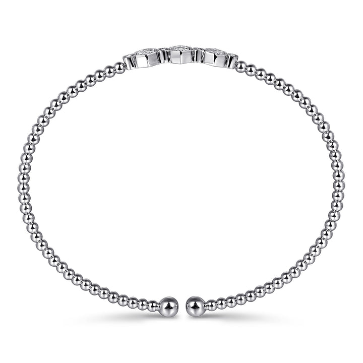 14K White Gold Bujukan Bead and Hexagon Cluster Diamond Bangle