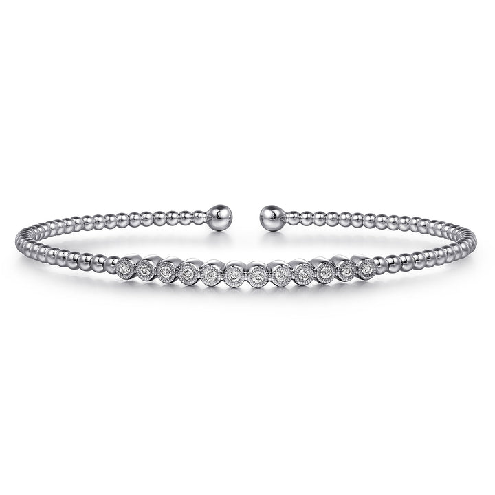 14K White Gold Bujukan Bead Diamond Bangle