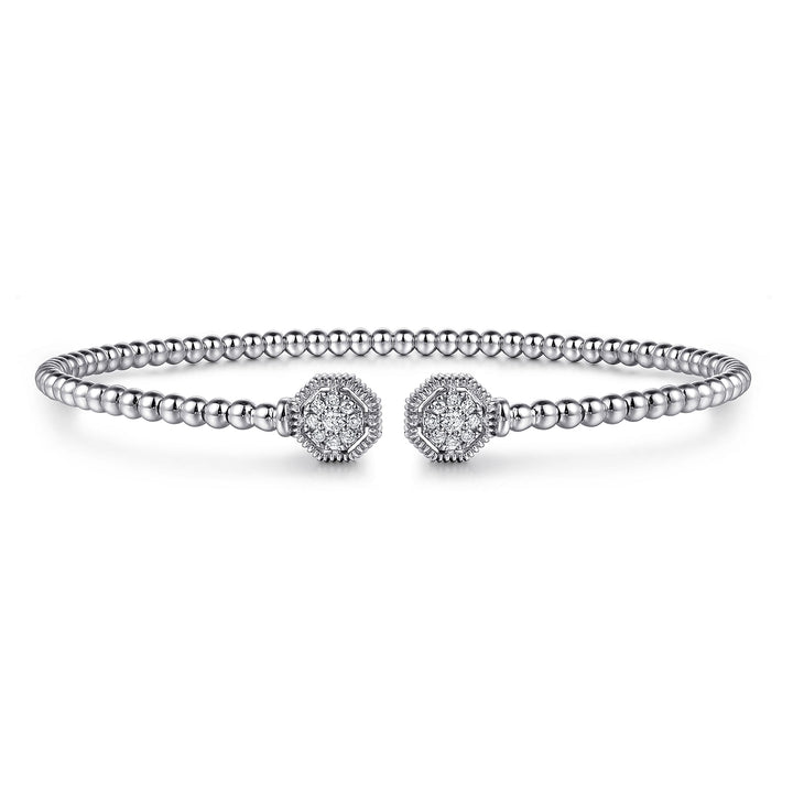 14K White Gold Bujukan Diamond Hexagon Split Bangle