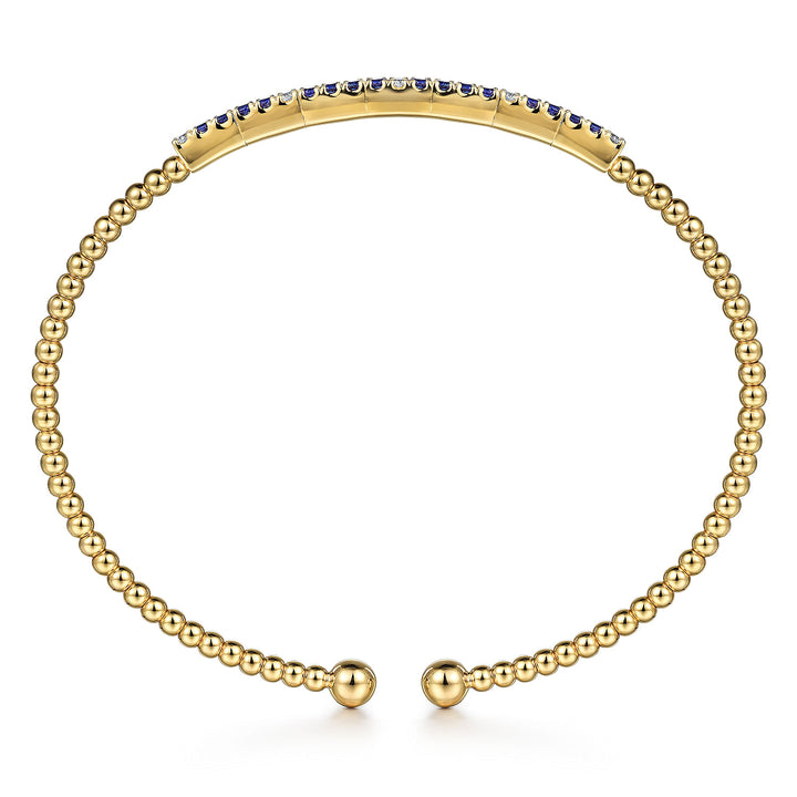 14K Yellow Gold Bujukan Diamond and Blue Sapphire Split Bangle