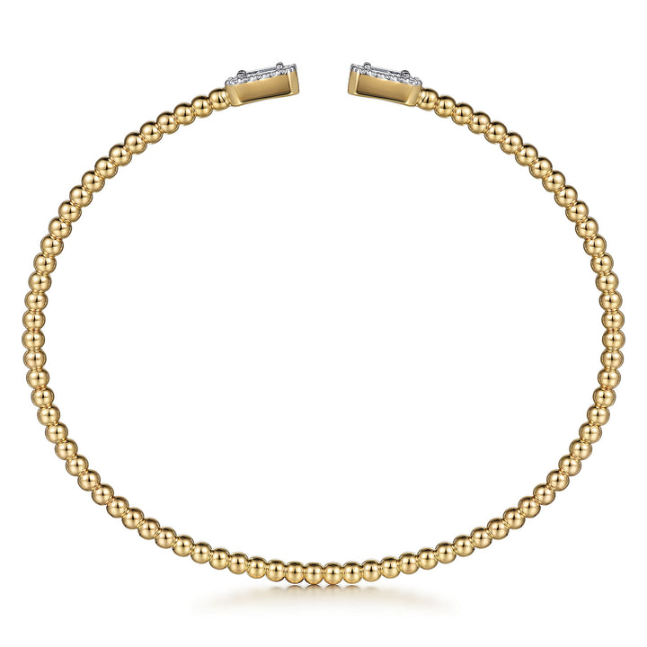 14K Yellow Gold Bujukan Open Cuff Bracelet with Diamond Baguettes