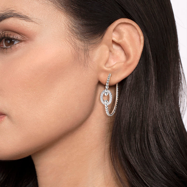 Sterling Silver 40mm Bujukan & White Sapphire Hoop Earrings