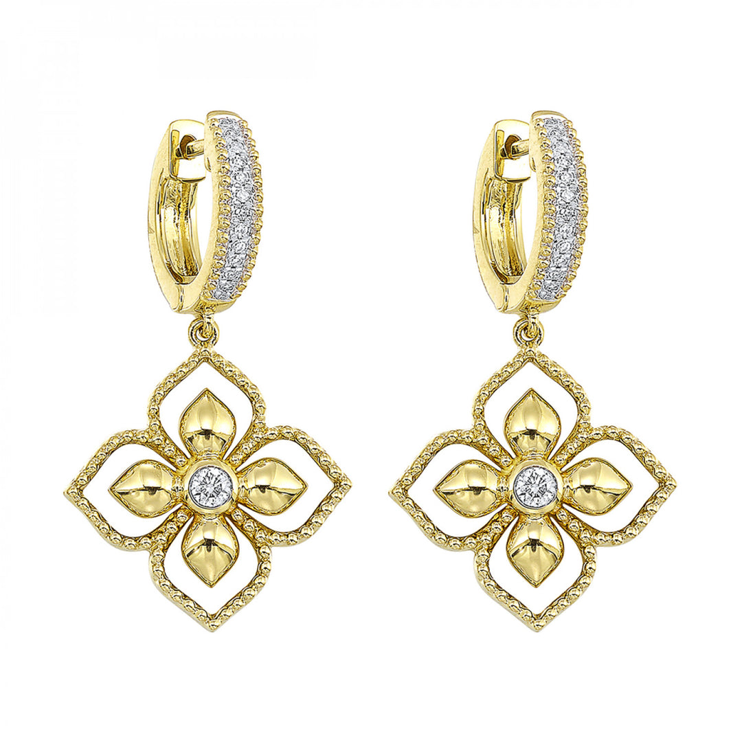 14K Yellow Gold 1/8cttw Diamond Dangle Huggie Style Earrings