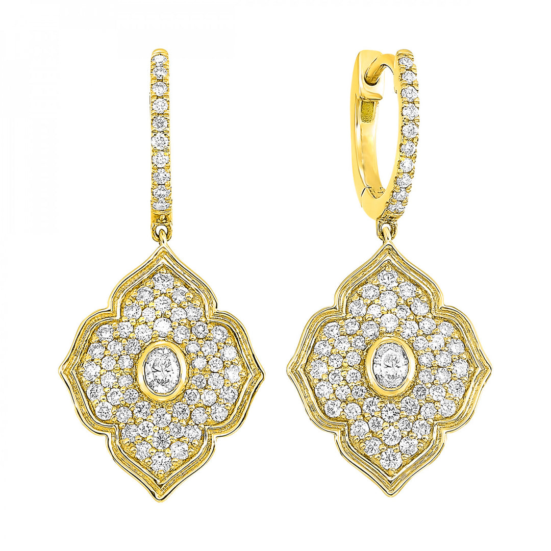 14K Yellow Gold 1cttw Diamond Dangle Huggie Style Earrings