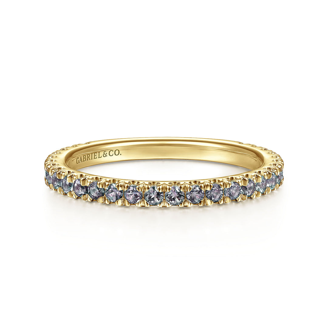 14K Yellow Gold Created Alexandrite Stackable Birthstone Ring.