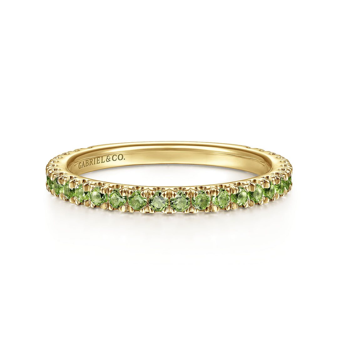 14K Yellow Gold Peridot Stackable Birthstone Ring.