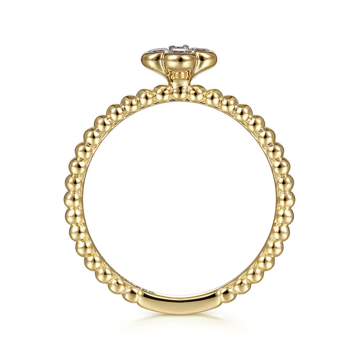 14K Yellow Gold .19cttw Diamond Cluster Clover & Bujukan Bead Stackable Ring