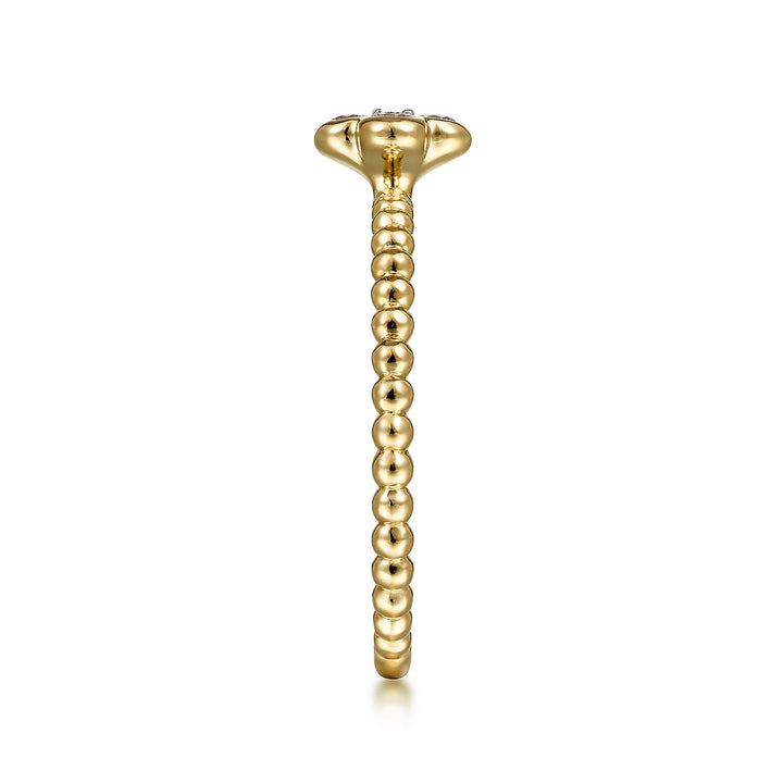 14K Yellow Gold .19cttw Diamond Cluster Clover & Bujukan Bead Stackable Ring