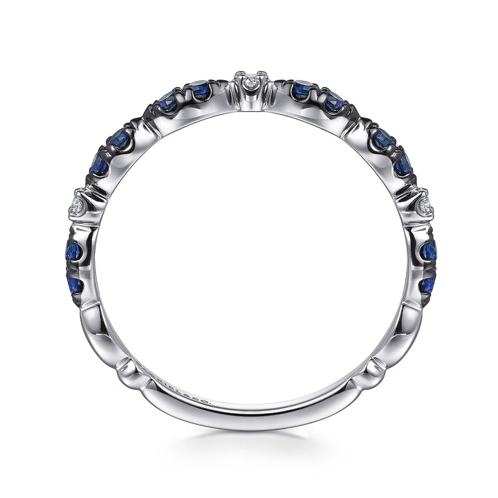 14K White Gold Black Rhodium Diamond & Blue Sapphire Stackable Ladies Ring