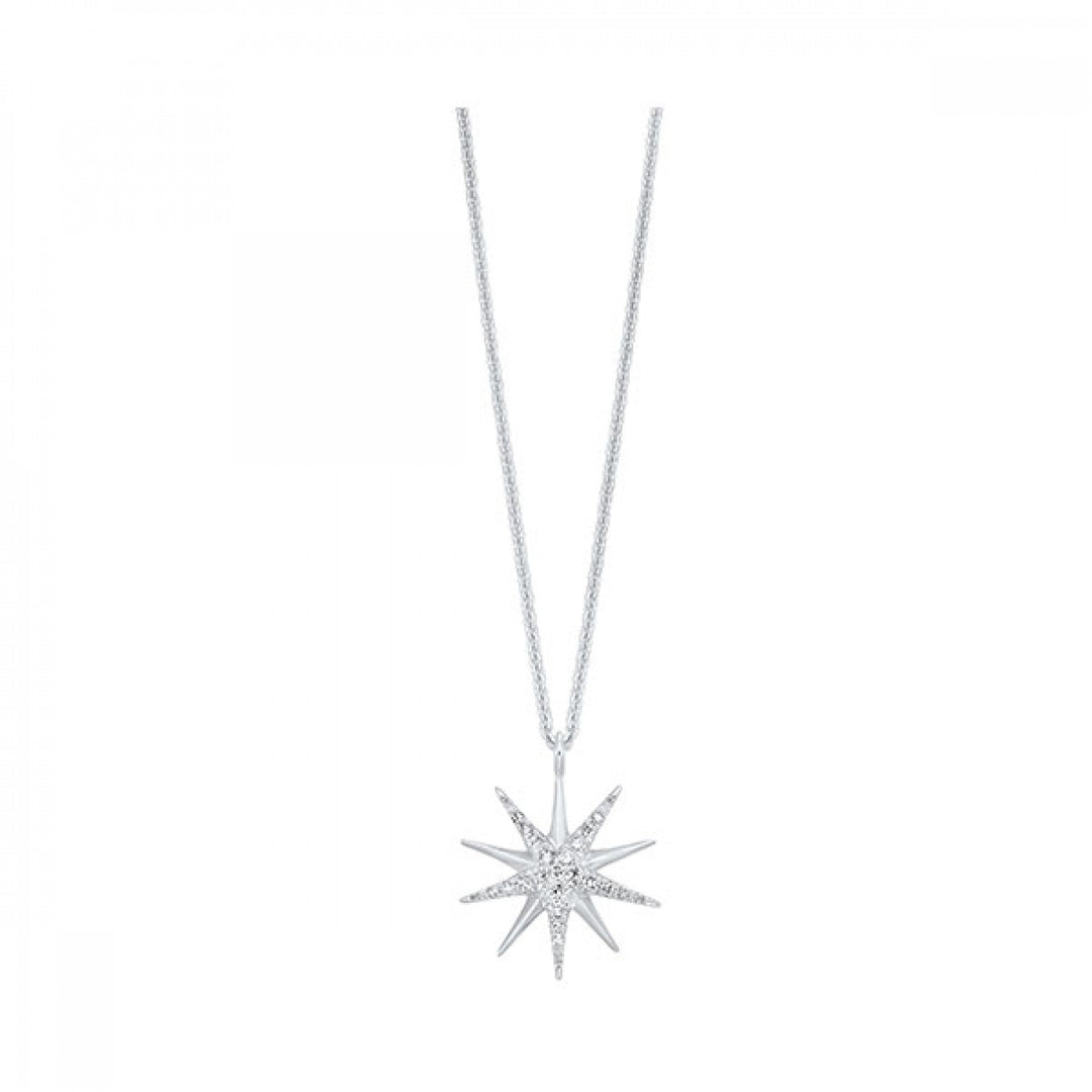 Sterling Silver 18" 1/10cttw Diamond Starburst Pendant