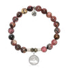 Pink Rhodonite Stone Bracelet with Family Tree Sterling Silver Charm