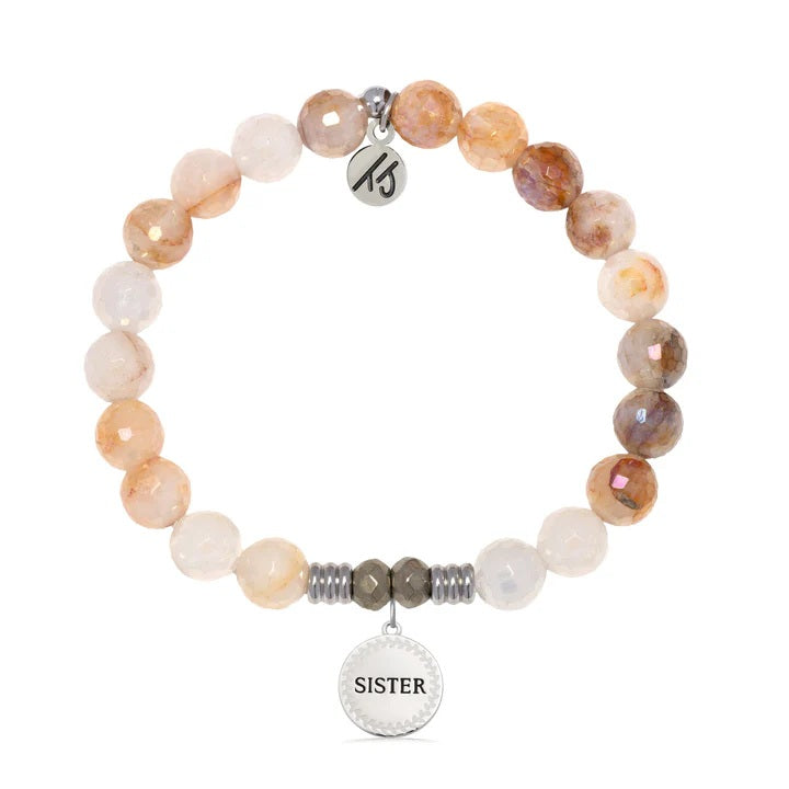 Sunset Quartz Gemstone Bracelet with Endless Love Sister Sterling Silver Charm