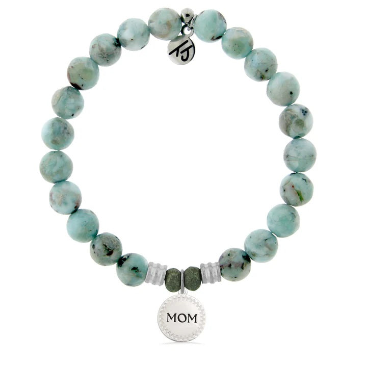 Larimar Gemstone Bracelet with Endless Love Mom Sterling Silver Charm