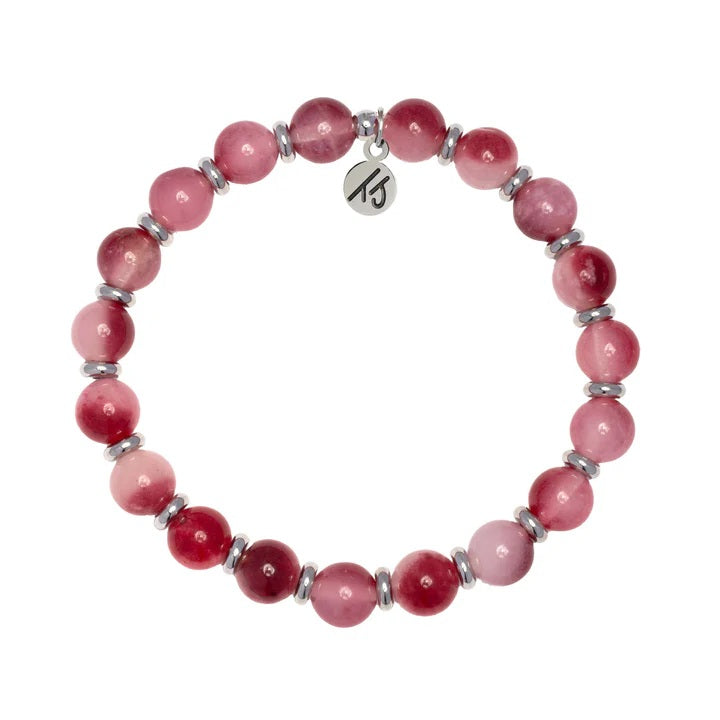 Silver Empowered Elegance Collection- Cherry Jade Gemstone Bracelet