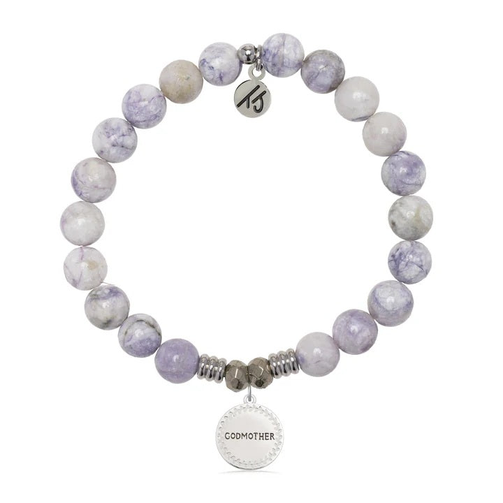 Purple Turquoise Gemstone Bracelet with Endless Love Godmother Sterling Silver Charm