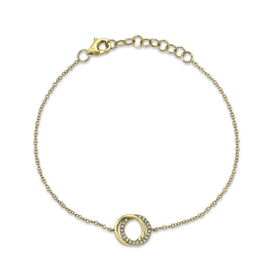 BRACELETS - 14K Yellow Gold 0.07cttw Diamond Love Knot Circle 7" Adjustable Bracelet