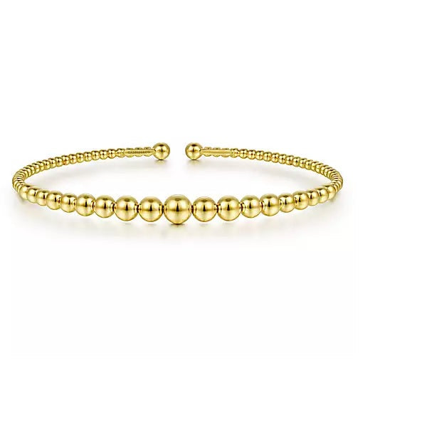 BRACELETS - 14K Yellow Gold 6.25" Bujukan Beaded Open Bangle