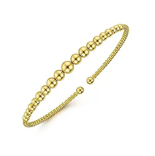 BRACELETS - 14K Yellow Gold 6.25" Bujukan Beaded Open Bangle