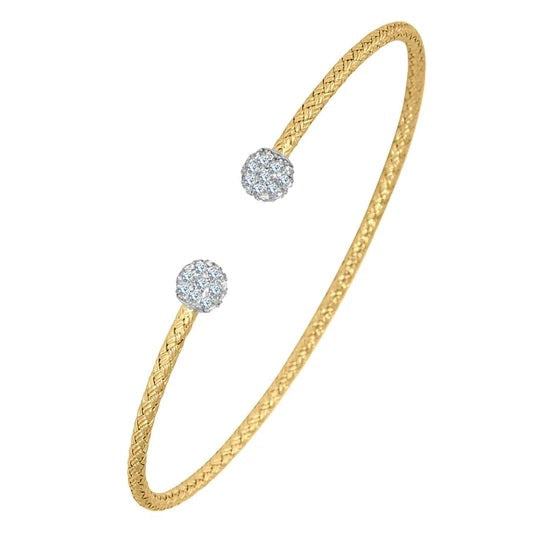 BRACELETS - 2-Tone Sterling Silver 2mm Mesh Cuff With CZ's