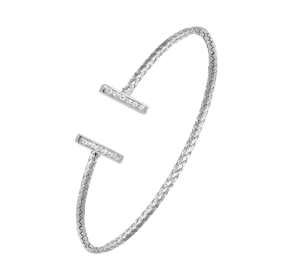 BRACELETS - Flexible Oval Sterling Silver Mesh Cuff With CZ 2mm