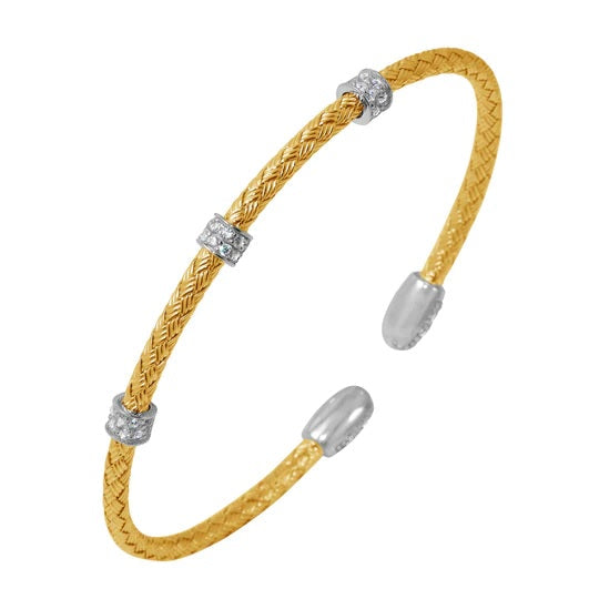 BRACELETS - Sterling Silver 3mm Mesh Cuff With CZ Stations