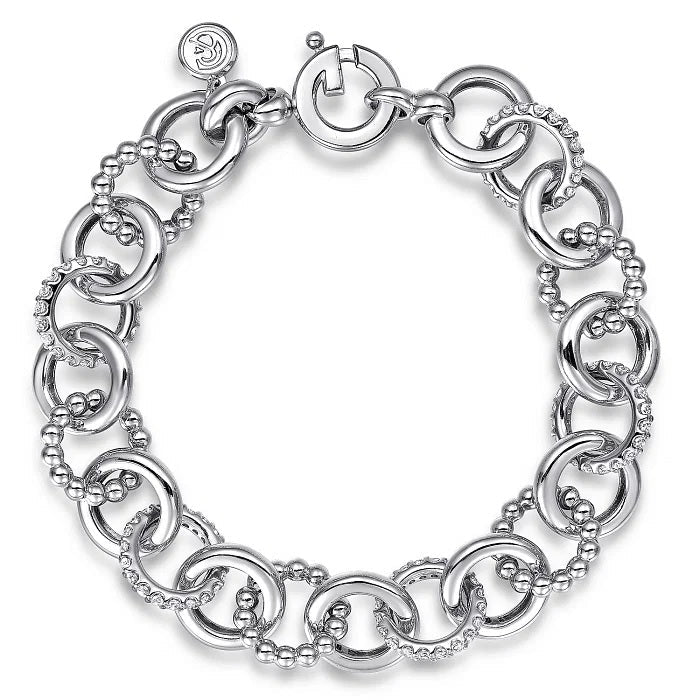 BRACELETS - Sterling Silver White Sapphire Bujukan 7.5 Inch Link Chain Tennis Bracelet