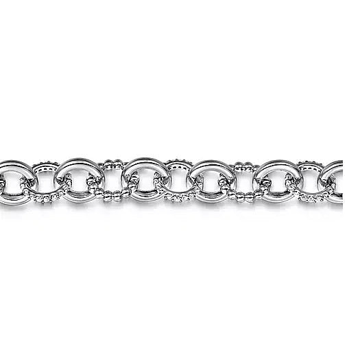 BRACELETS - Sterling Silver White Sapphire Bujukan 7.5 Inch Link Chain Tennis Bracelet