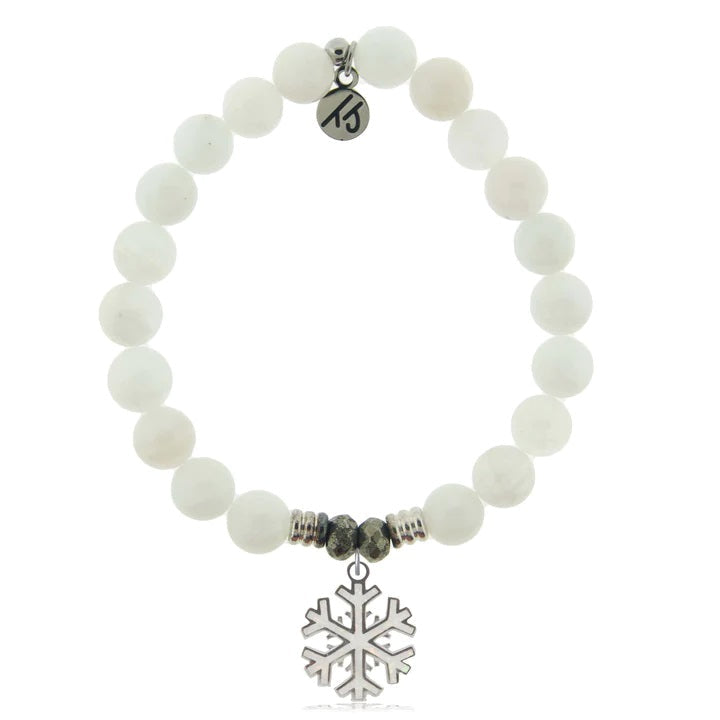 BRACELETS - White Moonstone Gemstone Bracelet With Snowflake Opal Sterling Silver Charm