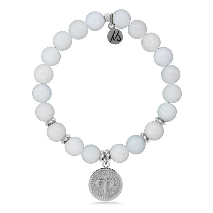 BRACELETS - Zodiac Collection - Celestine Stone Bracelet With Aries Sterling Silver Charm