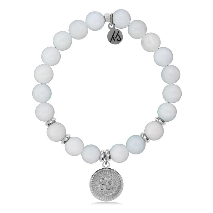 BRACELETS - Zodiac Collection - Celestine Stone Bracelet With Cancer Sterling Silver Charm