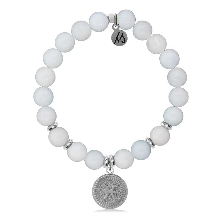 BRACELETS - Zodiac Collection - Celestine Stone Bracelet With Pisces Sterling Silver Charm