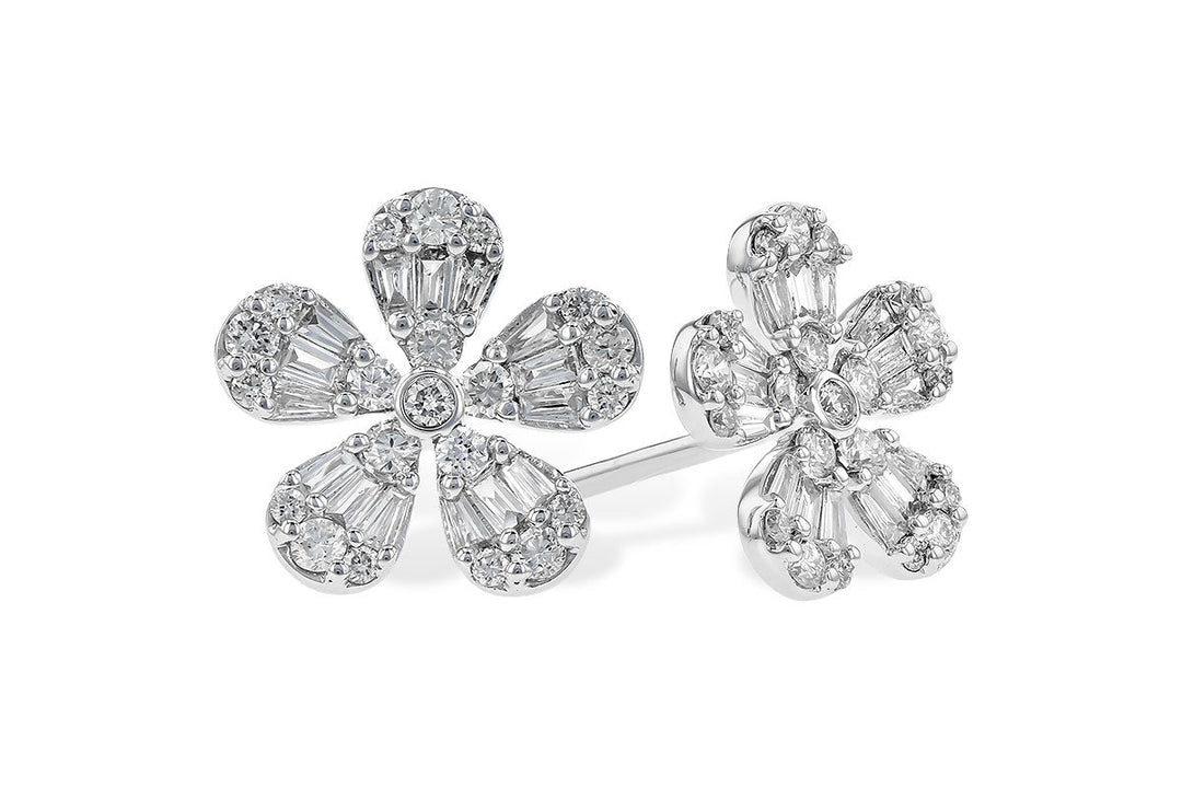DIAMOND JEWELRY - 14K White Gold .50cttw Round & Baguette Diamond Flower Earrings