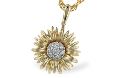 DIAMOND JEWELRY - 14K Yellow Gold .10cttw Diamond Flower Necklace
