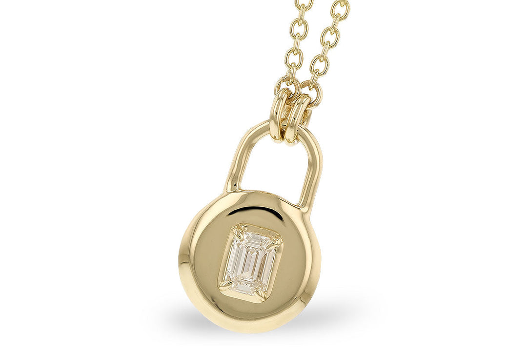 DIAMOND JEWELRY - 14K Yellow Gold .19cttw Emerald Cut Diamond Lock Pendant