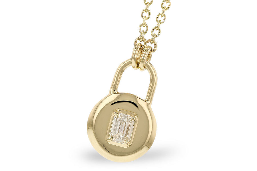 DIAMOND JEWELRY - 14K Yellow Gold .19cttw Emerald Cut Diamond Lock Pendant