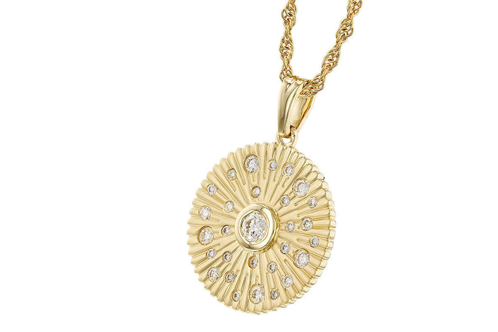 DIAMOND JEWELRY - 14K Yellow Gold Round Disc .24cttw Diamond Necklace