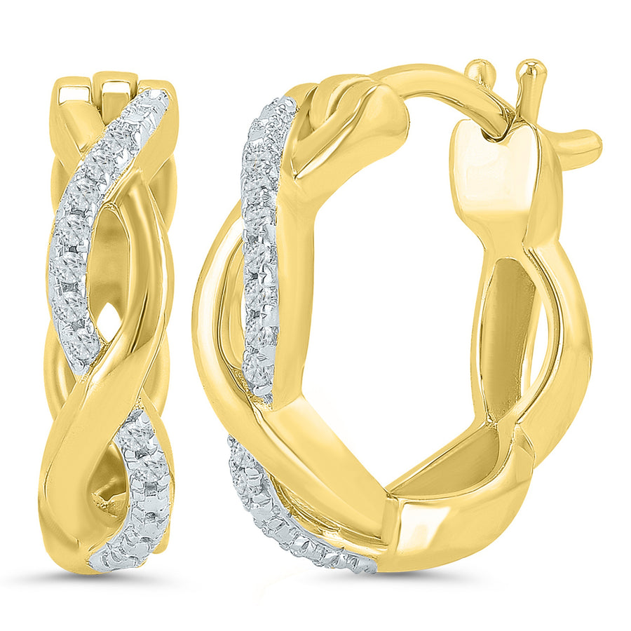EARRINGS - 10K Yellow Gold 1/20cttw Diamond Crossover Huggie Style Earrings