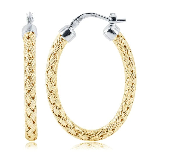 EARRINGS - Oval 2-Tone Sterling Silver Mesh Earrings 3mm