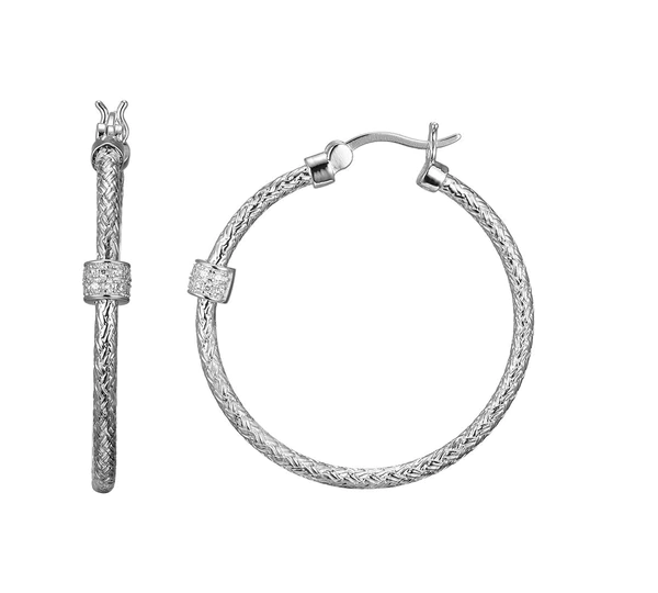 EARRINGS - Round Sterling Silver Mesh Earrings With CZ 2mm