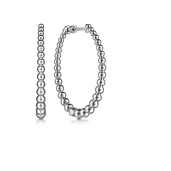 EARRINGS - Sterling Silver 40mm Oval Shape Round Beads Bujukan Screwback Hoop Earrings