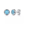 EARRINGS - Sterling Silver Round Blue Topaz Bezel Set Stud Earrings.