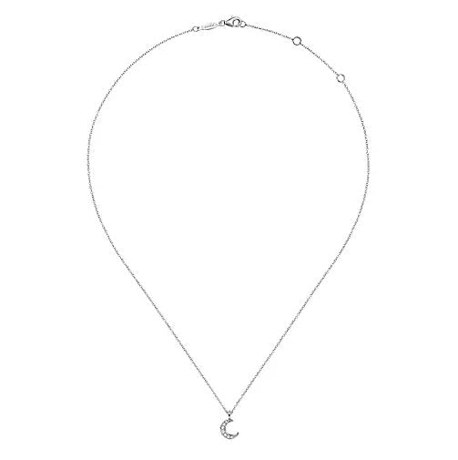 Necklace - 14K White Gold .04cttw Diamond Pave Crescent Pendant